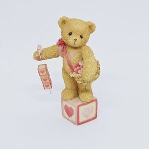 Cherished Teddies - Bear With Heart Dangling Blocks Mini Figurine 1996